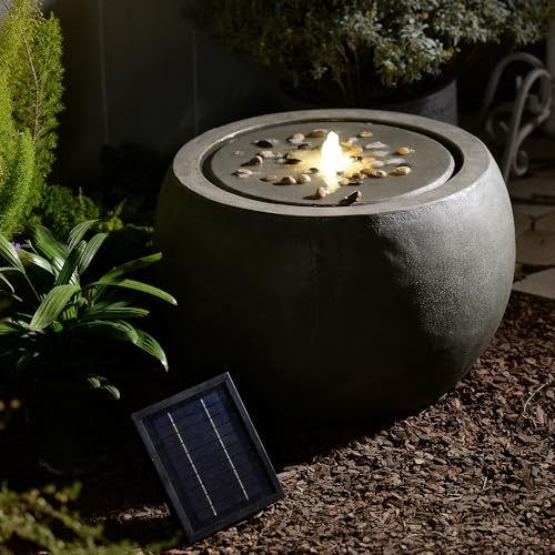 Garden Water Fountain Outdoor Large Round Bubbler Water Feature Indoor with Lights & Pump and Pebbles Concrete Effect for Patio Pool Pond Yard Home