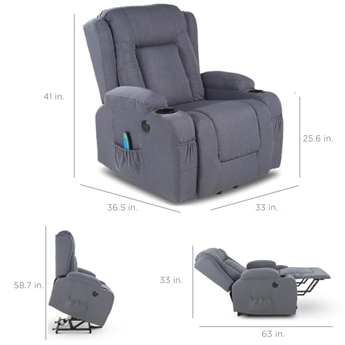 Best Choice Products Modern Linen Electric Power Lift Chair, Recliner Massage Chair, Adjustable Furniture for Back, Legs w/ 3 Positions, USB Port