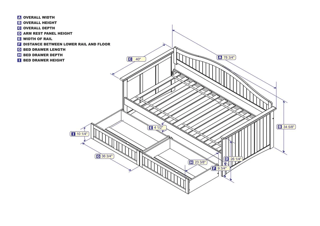 AFI Nantucket Wood Twin Size Daybed Frame with 2 Storage Drawers Walnut