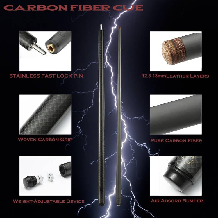 CROWN ME Carbon Fiber Pool Cue Stick 12.8mm Tip Billiard Carbon Fiber cue, 58" Pool Table Sticks, Weight Adjustable Design -18OZ,18.4OZ,19OZ,20OZ
