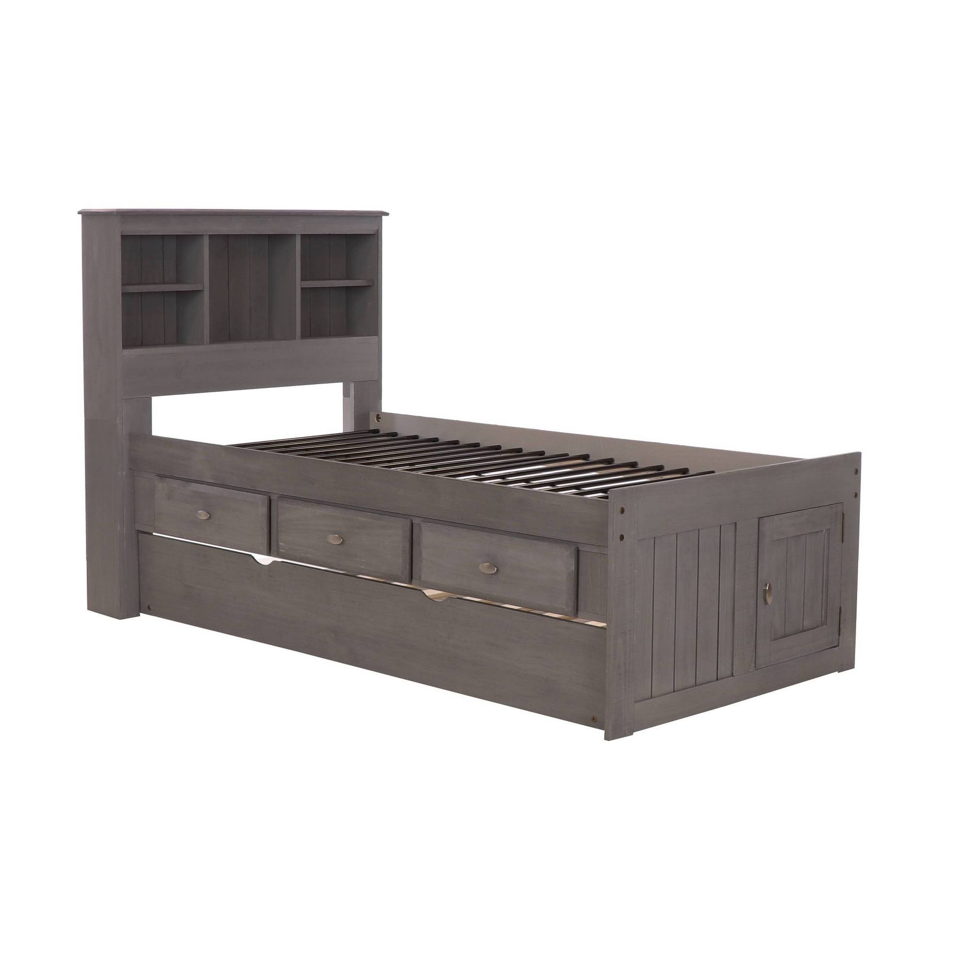 Discovery World Furniture Charcoal Twin Bookcase Bed with 3 Drawers and Trundle