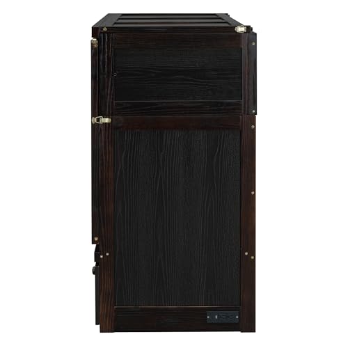 Harper & Bright Designs Queen Size Murphy Bed Cabinet, Solid Pine Wall Bed Chest with USB