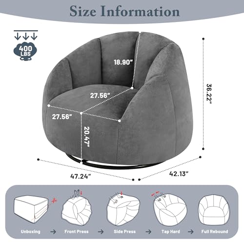 Giant Bean Bag Chair for Adults - Comfy Plush Round Shell Soft Accent Chair, Oversized Cozy Lounge Floor Sofa Reading Chair
