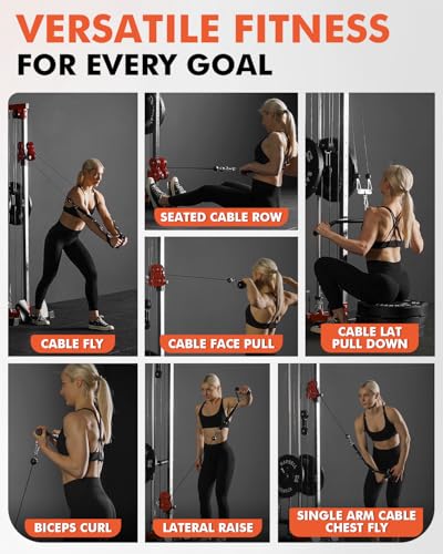Mikolo Wall Mount Cable Station, Cable Crossover Machine with Dual Pulley System and 18 Adjustable Positions for Home Gym Fitness Equipment