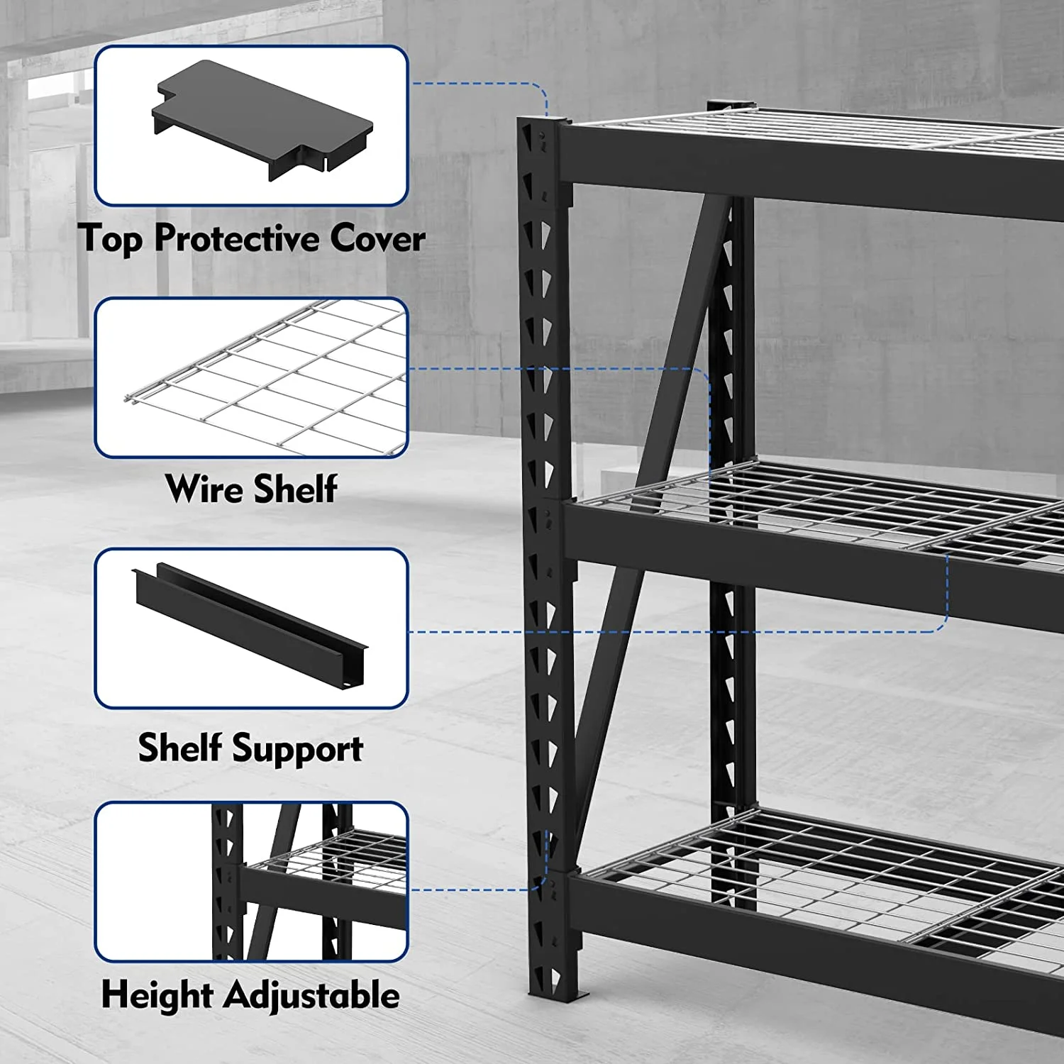 WORKPRO 3-Tier Garage Shelving Unit, Heavy Duty Metal Storage Rack, 50”W x 47”H x 18”D Height Adjustable, Industrial Shelving for Garage, Warehouse