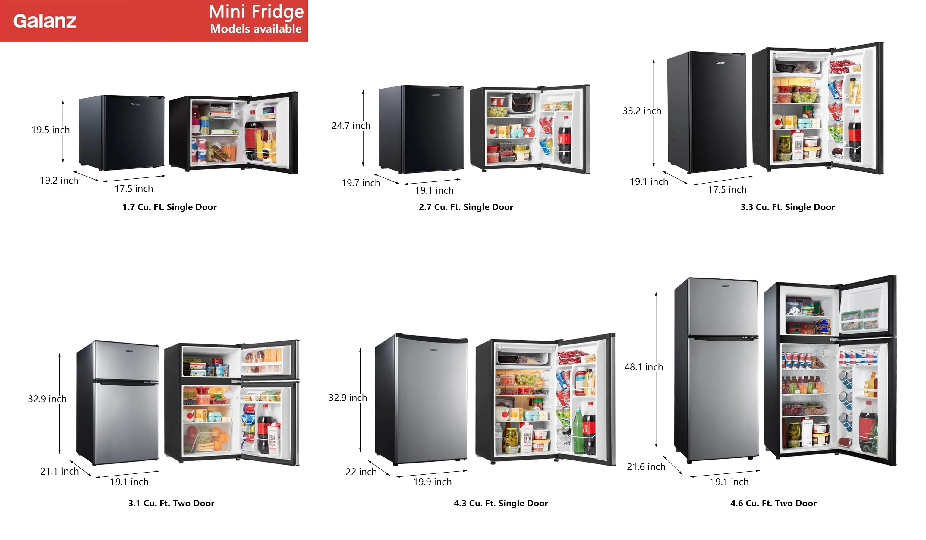 Galanz 3.3 Cu ft One Door Mini Fridge, Black Estar, New