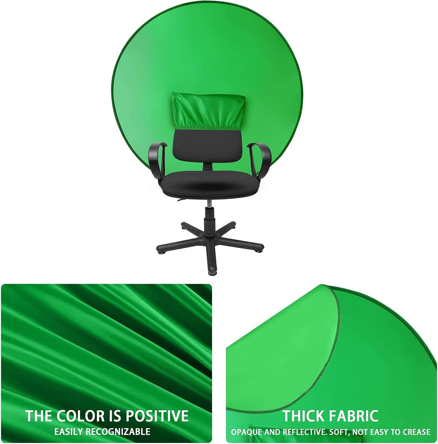 CoosBonfik Portable Green Screen Backdrop (56''), Collapsible Webcam Background, Green Screen for Chair, Chroma Key Green