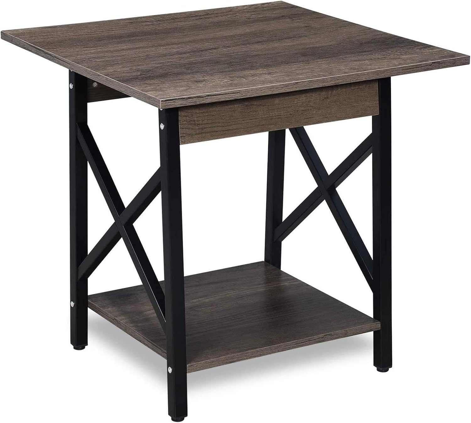 GreenForest End Table 24 inch Industrial Design Side Table with Storage Shelf for Living Room, Easy Assembly, Rustic Walnut Pack of 2