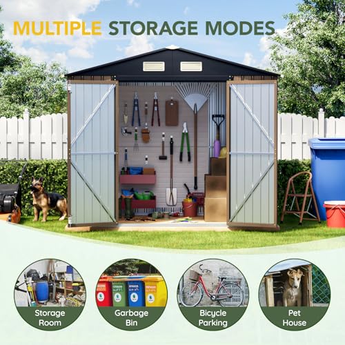 6x4FT Outdoor Steel Storage Shed with Clear Window, Lockable Doors, Weather-Resistant Metal Tool Shed for Garden, Backyard, Patio, and Utility Storage