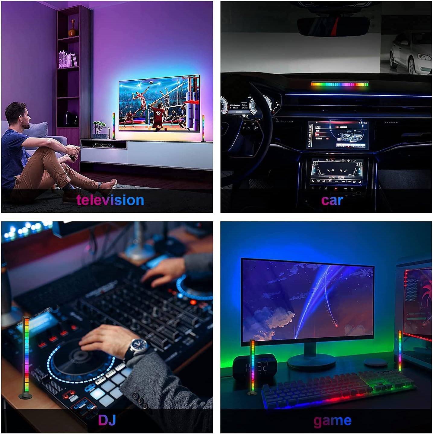 Music Level Indicator Aluminum Bar Voice Sound Control Audio Spectrum RGB Light LED Display Rhythm Pulse (1 Pack)