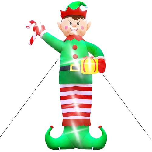 15FT Christmas Inflatables, Giant Inflatable Santa Claus Holding Gift Bags, Blow Up Christmas Santa Claus with 8pcs LED