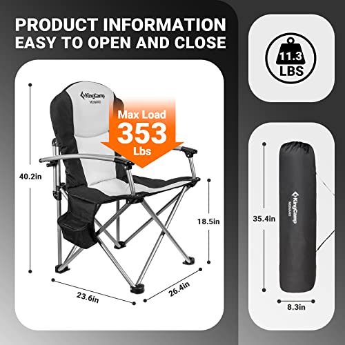 KingCamp Oversized Camping Folding Chair, Heavy Duty 450 LBS with Lumbar Support, Padded Outdoor Chair with Cup Holder