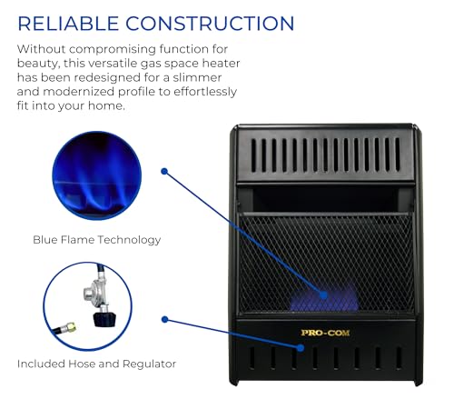 ProCom ML100TBAHR Ventless Propane Gas Blue Flame Space Heater with Thermostat Control for Living Room, Bedroom, Home Office, 10000 BTU