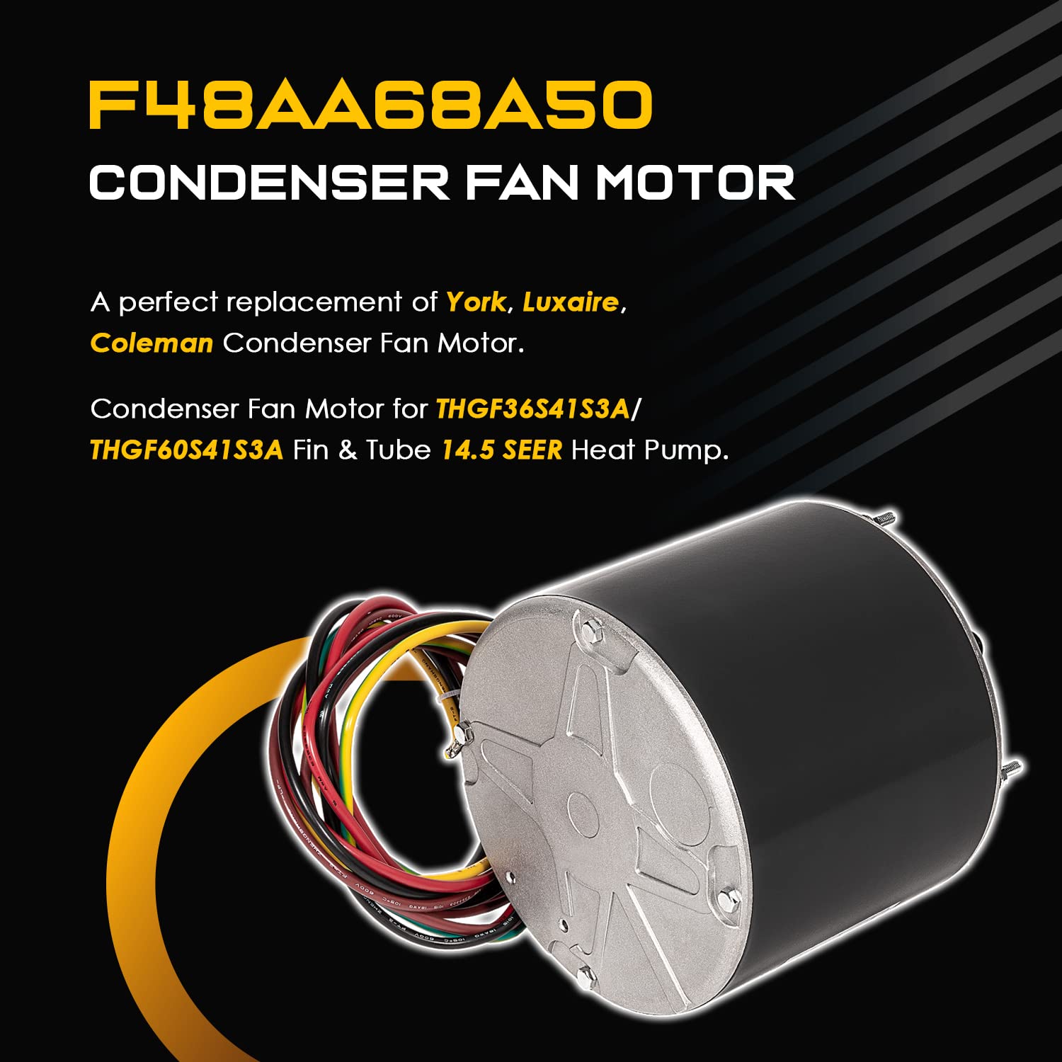 F48AA68A50 - Replace for York Coleman Luxaire Genteq/A.O. Smith OEM Condenser Fan Motor - Replace THGF36S41S3A THGF60S41S3A