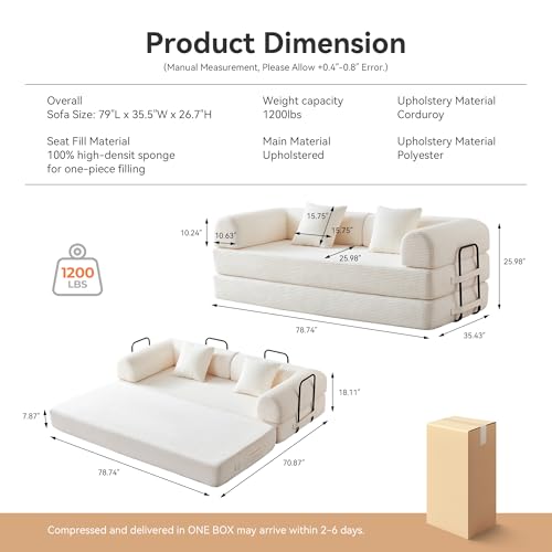 Convertible Sleeper Sofa Bed with Cylindrical Pillow, Comfy Foldable Sofa Bed Compressed Sofa in Box
