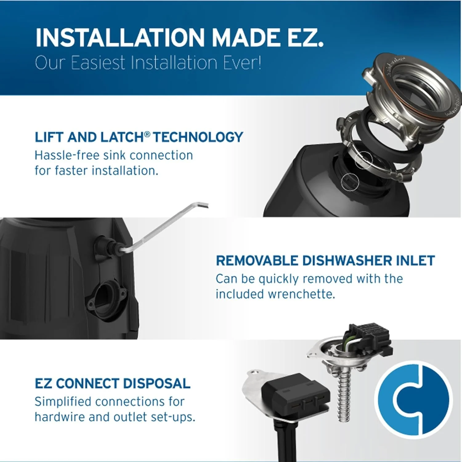 InSinkErator Power 1HP, 1 HP Garbage Disposal, Power Series EZ Connect Continuous Feed Food Waste Disposer