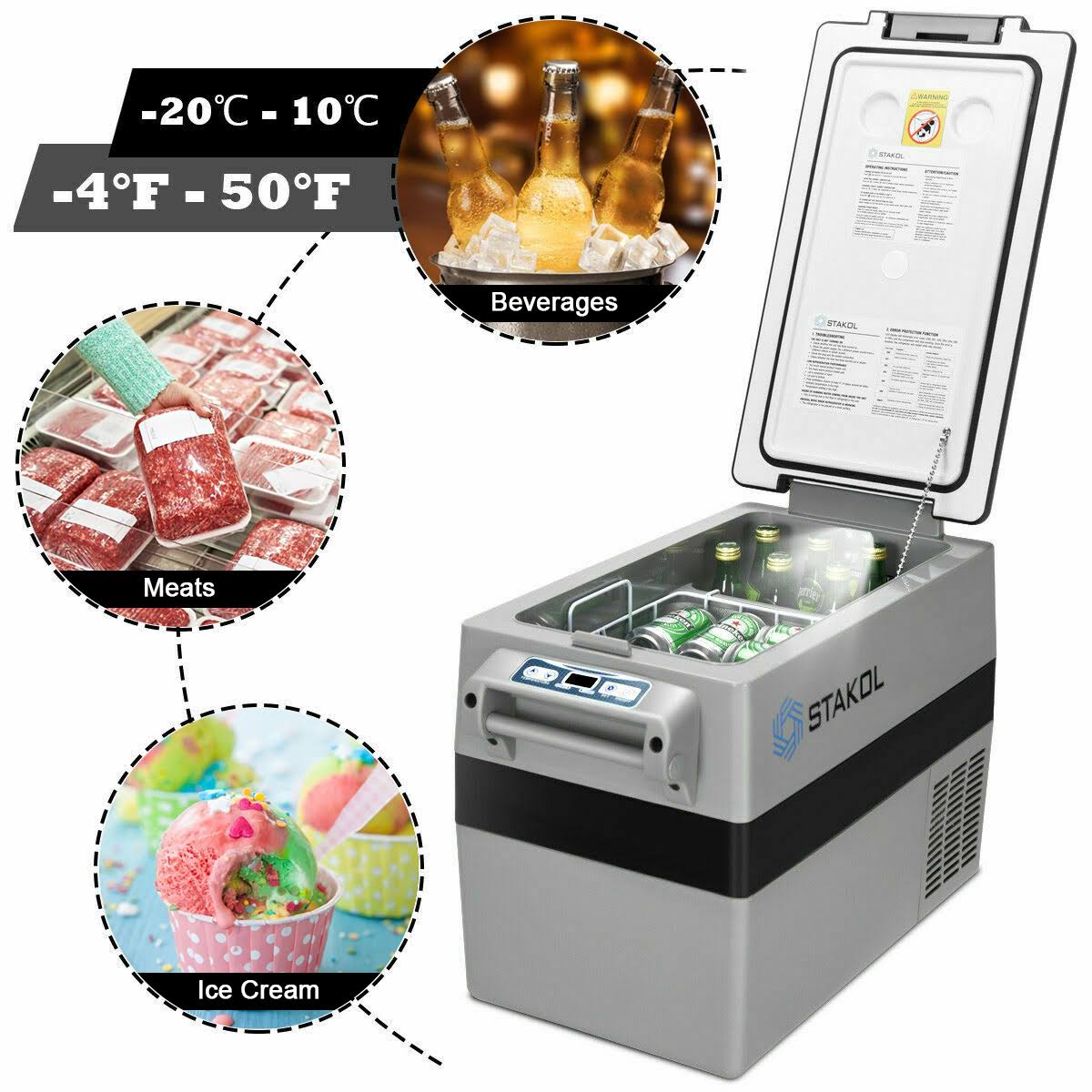 44 Quarts Portable Electric Car Cooler Refrigerator/Freezer Compressor Camping - Black + Gray