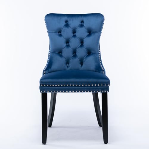 TRIPLE TREE Nikki Collection Dining Chairs Set of 2, Velvet Counter Chair with Chrome Nailhead Trim Back and Solid Wood Legs