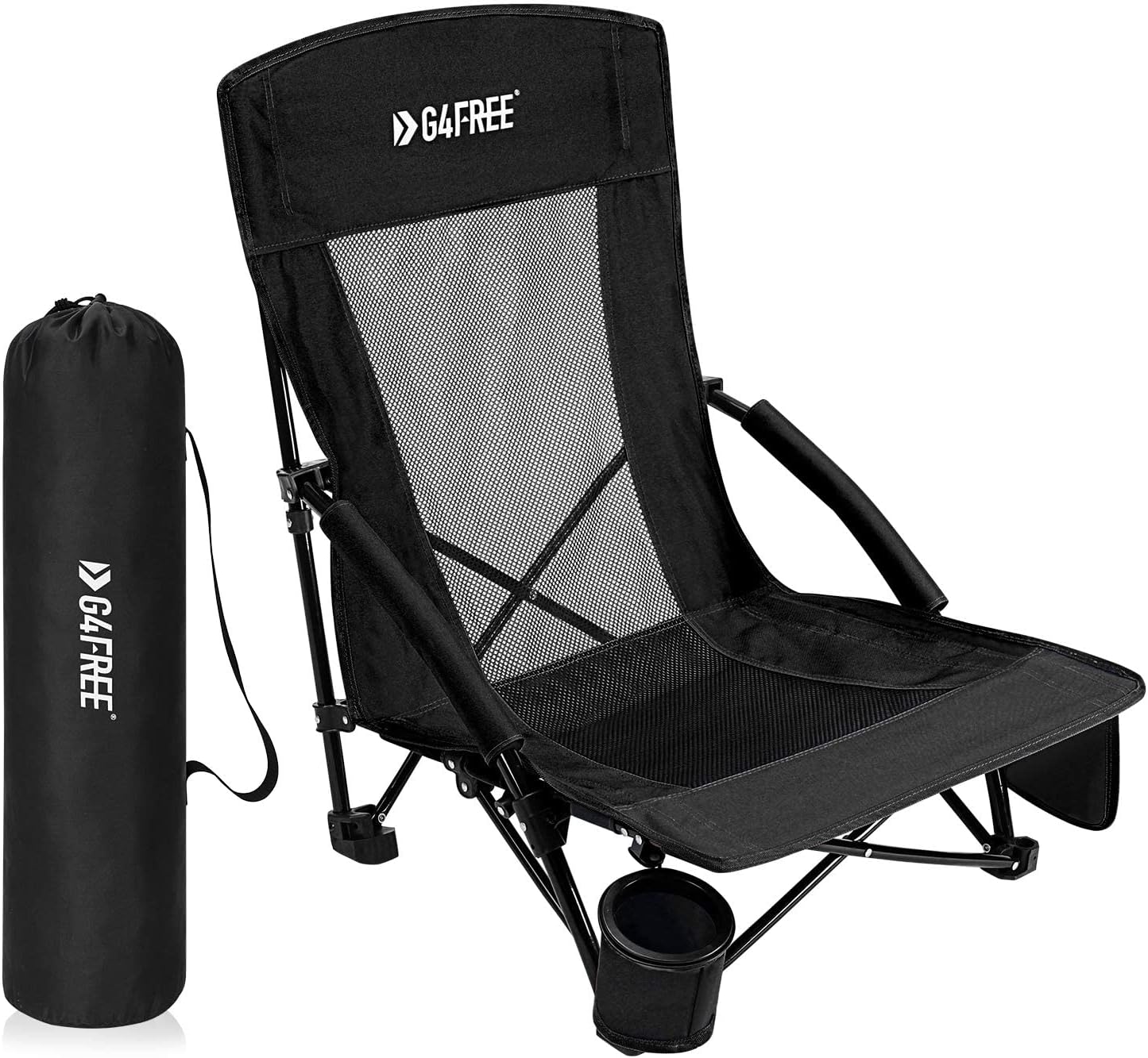 G4Free Low Sling Beach Chair, Folding Portable Beach Chair, Backpack Camping Chair for Adults with Mesh Back and Low Seat
