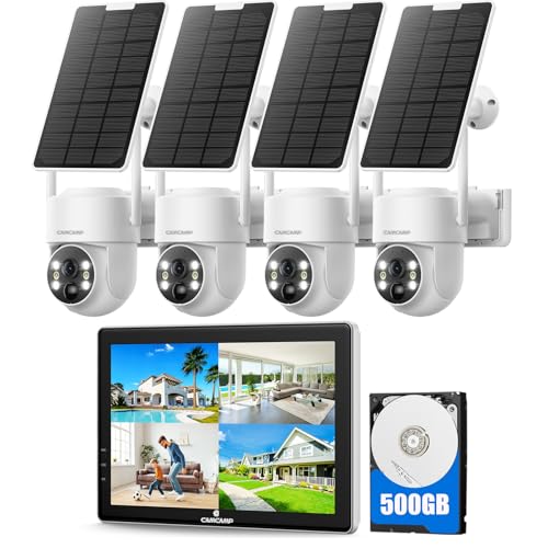 CAMCAMP Solar Security Cameras Wireless Outdoor with 10" Monitor, 10CH NVR 2K Solar Home Security Camera System with 360° Color Night Vision