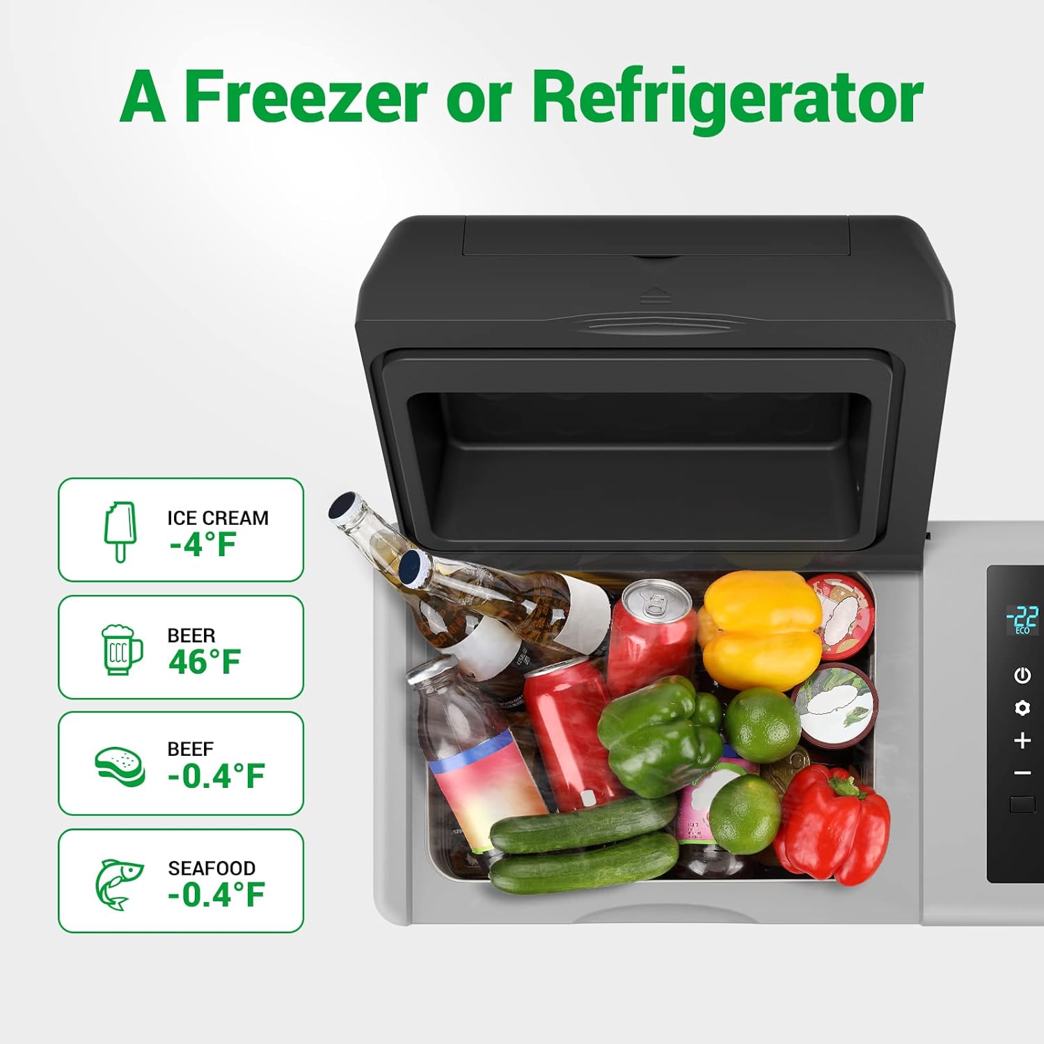 F40C4TMP 12 Volt Refrigerator 24 Quart (23L) Portable Freezer (-7.6℉~50℉) with 12/24V DC and 110-240V AC Compressor Car Fridge for Camping, Truck, RV