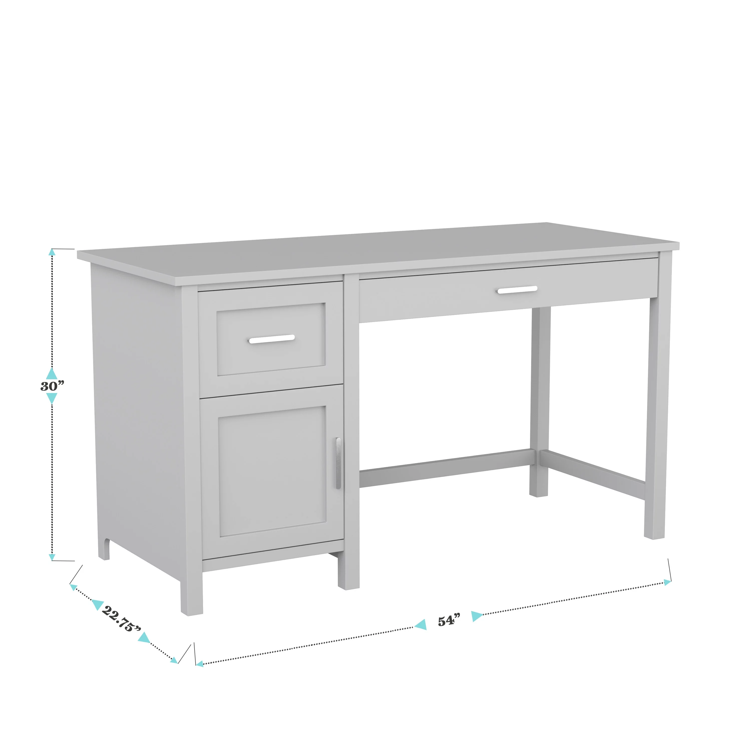 Martha Stewart Hutton Shaker Style Home Office Desk with Storage in Gray with Brushed Nickel Hardware