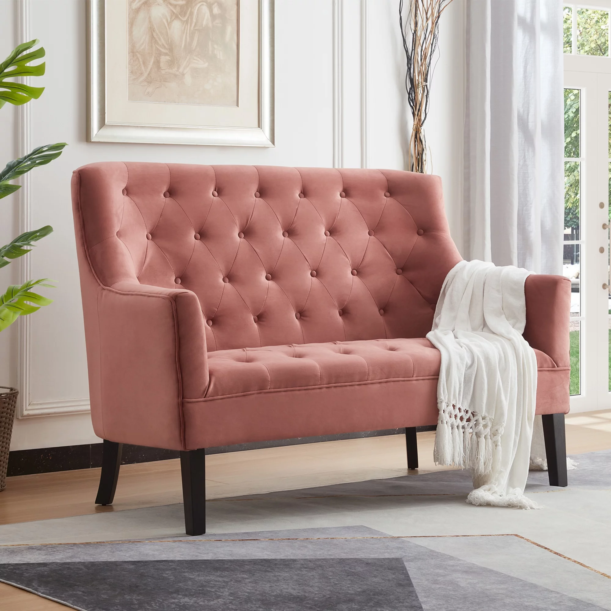GEXPUSM Loveseat Sofa Couch, Mid-Century Modern Couch Love Seats Sofa for Living Room, Velvet Upholstered Small Couch for Bedroom