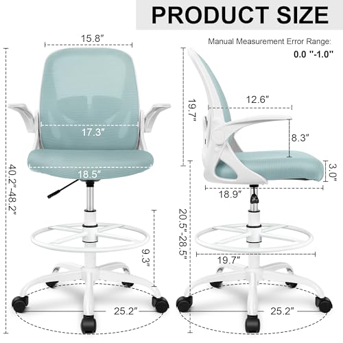 Primy Drafting Chair Tall Office Chair with Flip-up Armrests Executive Ergonomic Computer Standing Desk Chair with Lumbar Support and Adjustable