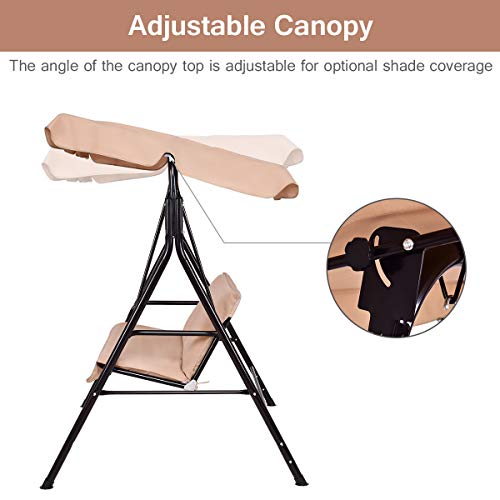 Tangkula 3 Person Porch Swing, Patio with Removable Cushion & Powder-Coated Steel Frame, Outdoor Swing with Canopy for Porch, Backyard, Garden