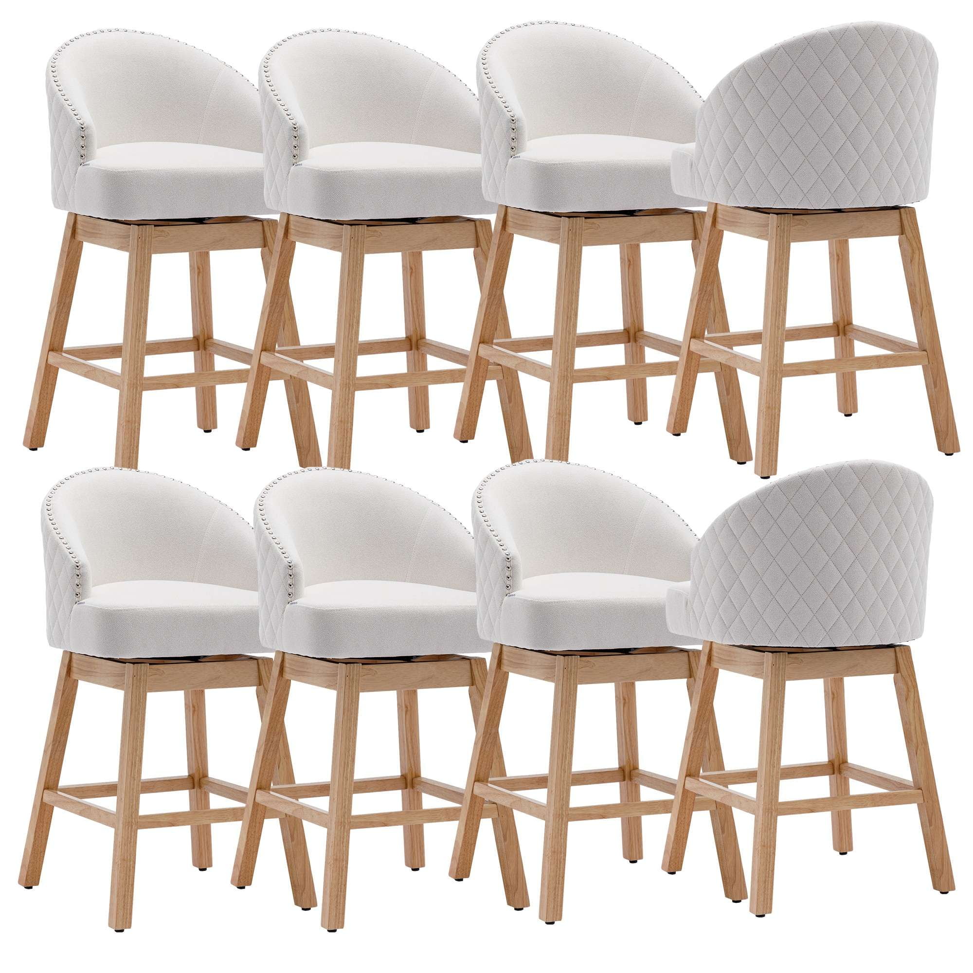360 Degree Swivel Bar Stools, Counter Height Barstools, Modern Upholstered Bar Stools with Nailhead Trim Bar Chairs, 27 Inch Kitchen Island Bar Chair