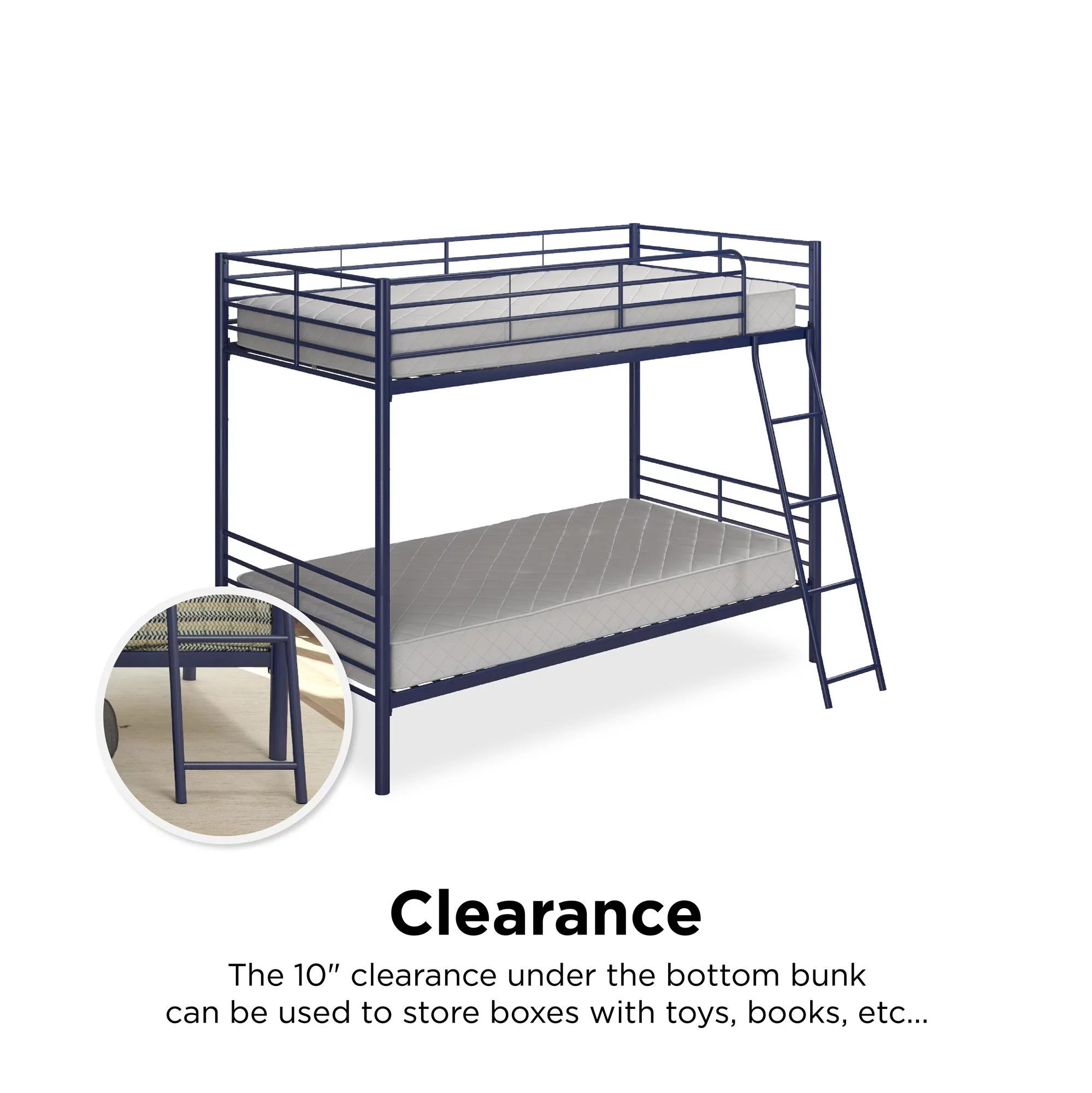 Mainstays Convertible Twin over Twin Metal Bunk Bed, Blue