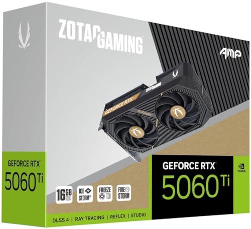 ZOTAC Gaming GeForce RTX 5060 Ti 16GB AMP DLSS 4 16GB GDDR7 128-bit 28 Gbps PCIE 5.0 Gaming Graphics Card, IceStorm 2.0 Cooling, White LED Lighting
