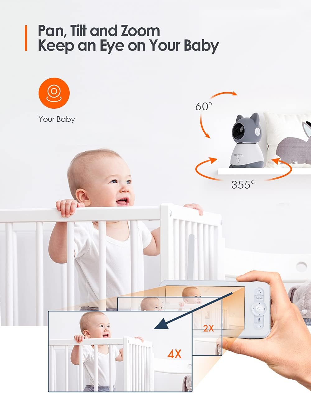 Video Baby Monitor, Baby Time 5 Color Display with 1080P Pan/Tilt Camera, Infrared Night Vision, Two-Way Audio, Temperature & Sound Alarm