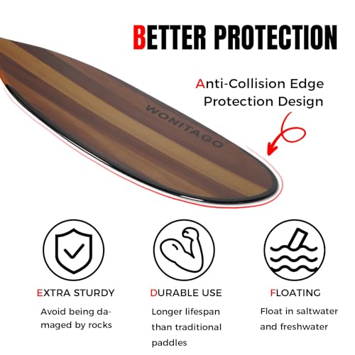 Kayak Paddle with Full Carbon Fiber Shaft and Wooden Blade, Floating Kayak Oars Anti-Collision Edge, Adjustable 220-230 cm/86-90 Inches