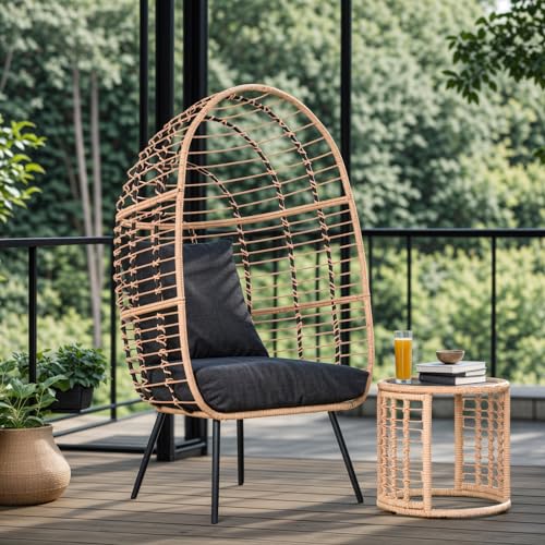 JOIVI Wicker Egg Chair, Oversized Indoor Outdoor Lounger Large Egg Basket Chair with Stand and Cushions for Patio Porch, Backyard, Living Room