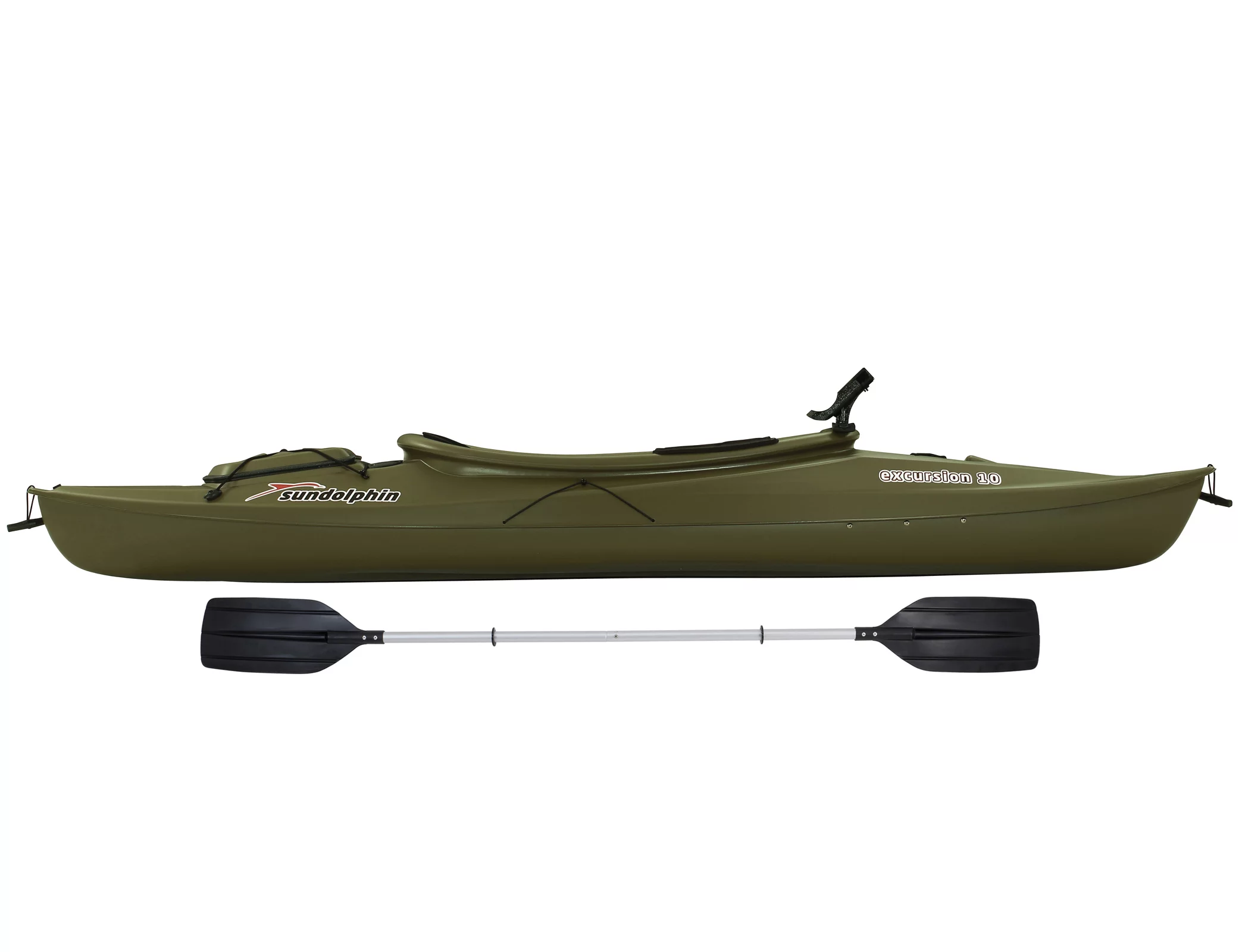 Sun Dolphin Excursion 10 Ft. Sit-in Fishing Kayak Olive, Paddle Included - Radiant Selections