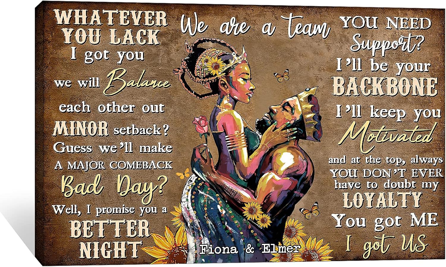 African American Wall Art, Black King and Queen Wall Art, Black Art Wall Art Decor, Black Couple Picture for Living Room Decor