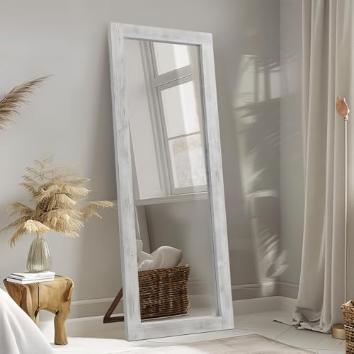 MELOMOIR Rustic Farmhouse Full Length Mirror, 64"x21" Wood Frame Floor Mirror, Free Standing Mirror Leaning Hanging Mirror