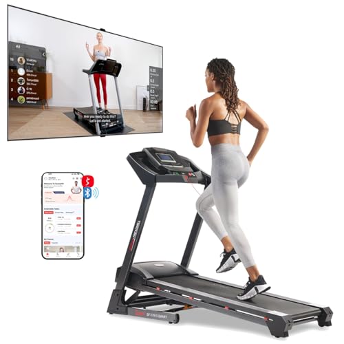 Sunny Health & Fitness Premium Smart Treadmill with Auto Incline, Dedicated Speed Buttons, Double Deck Technology, Digital Performance Display