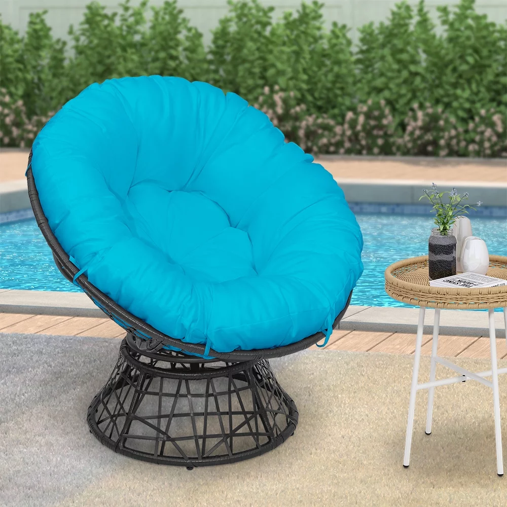 Abble Outdoor Patio Wicker Papasan Chair with 360-Degree Swivel and Aqua Cushion
