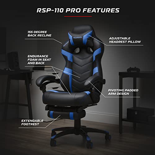 RESPAWN 110 Pro Gaming Chair - Gaming Chair with Footrest, Reclining Gaming Chair, Video Gaming Computer Desk Chair, Adjustable Desk Chair