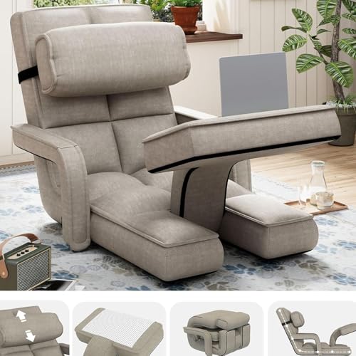 Esright Floor Chair, Padded Folding Gaming Chair with 14-Level Adjustable Backrest