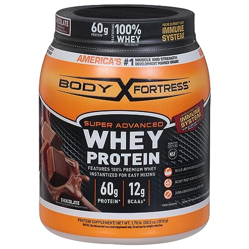 Body Fortress 100% Whey, Premium Protein Powder, Chocolate, 1.78lbs (Packaging May Vary) & 100% Whey, Premium Protein Powder, Strawberry