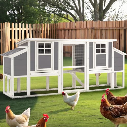 AECOJOY 98'' Extra Large Chicken Coop with Run, Wood Chicken House with 4 Nesting Boxes & Pull-Out Tray for 6-8 Chickens
