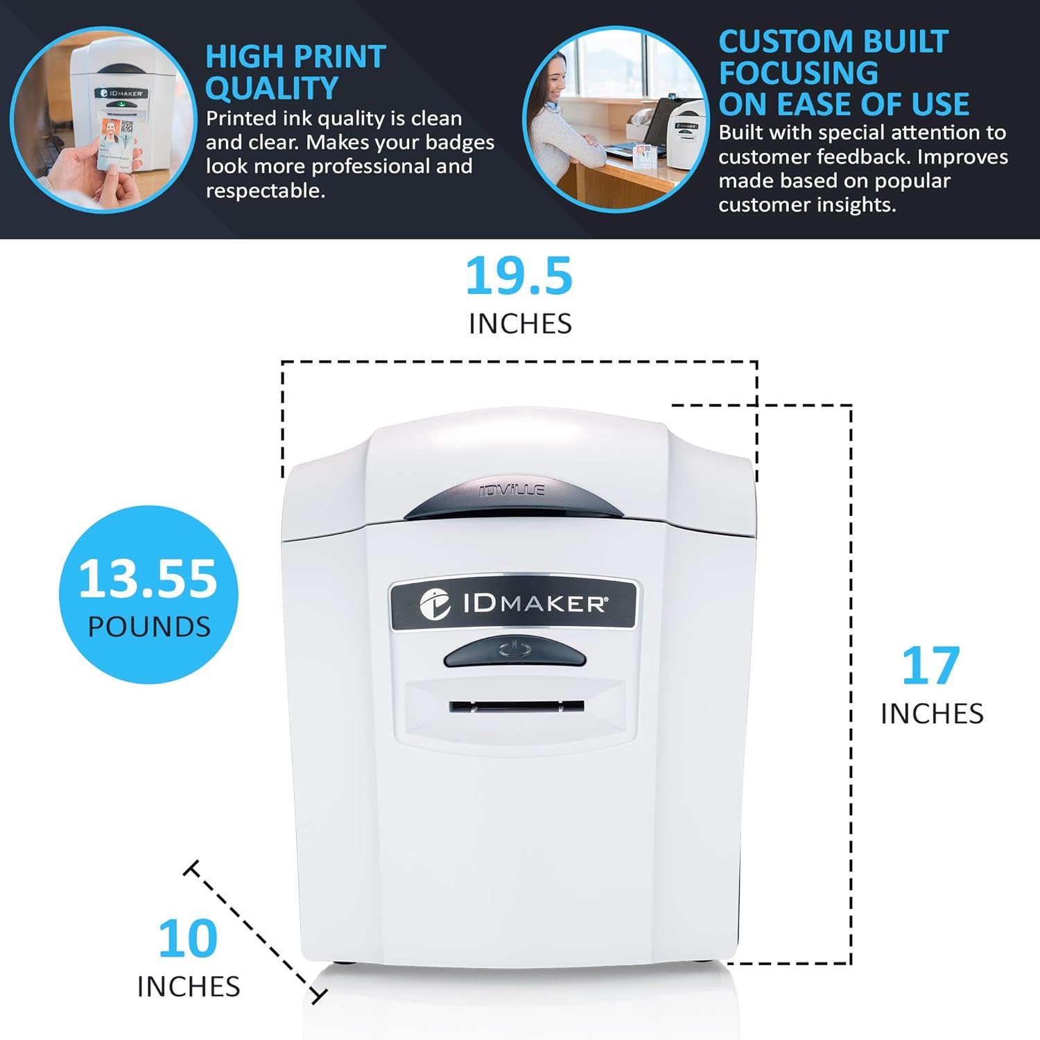 ID Maker Card Printer Machine & Supply Kit for Badge Printing - Print Professional Quality 1 Sided Identification Badges - IDMaker Software