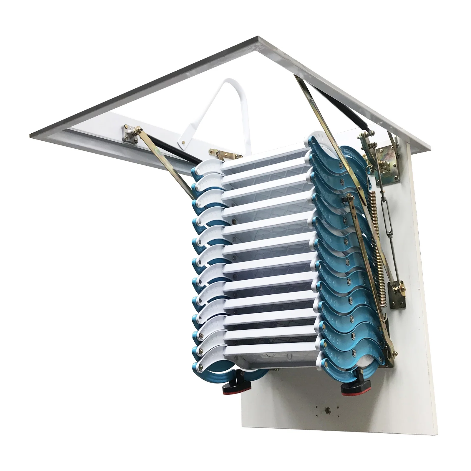 Techtongda Attic Ceiling Ladder Loft Wall Stair Attic Extension Ladder 9.8ft Vertial Height Blue-White Carbon Steel