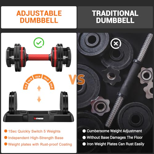 Adjustable Dumbbells Set of 2, 1-Sec Adjustable Weights Dumbbells Set, 5 in 1 Free Dumbbell with Anti-Slip Texture Handle