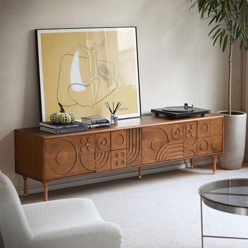 POVISON Mid-Century Modern TV Stand, Walnut Modern TV Stand with Storage for Living Room, Entertainment Center, Wood TV Media Console
