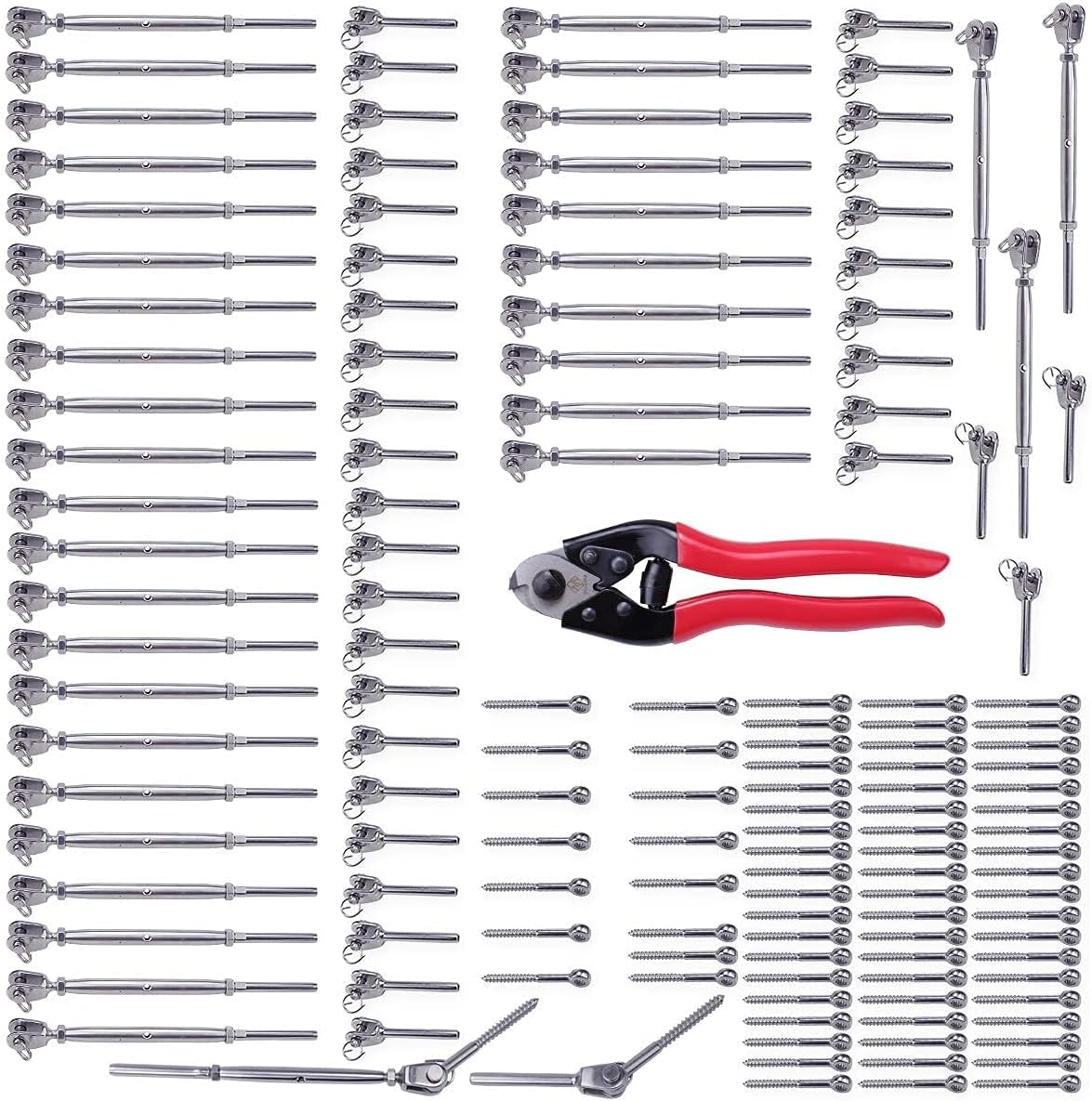Muzata 36Set Cable Railing Kit 1/8 Swage Toggle Turnbuckle Hardware T316 Stainless Steel for Wood Post WoodEasy System Angle 180°Adjustable Stairs