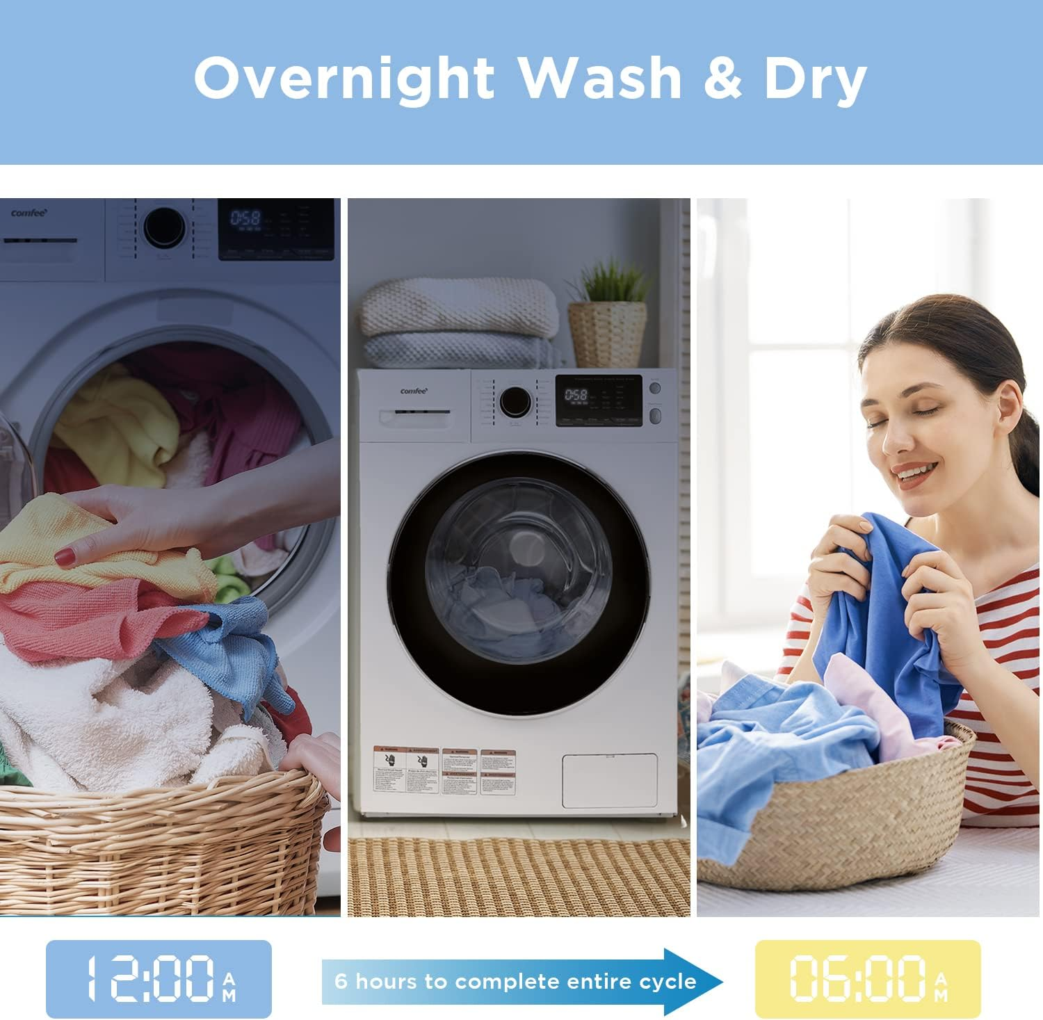 COMFEE&rsquo; 24" Washer and Dryer Combo 2.7 cu.ft 26lbs Washing Machine Steam Care, Overnight Dry